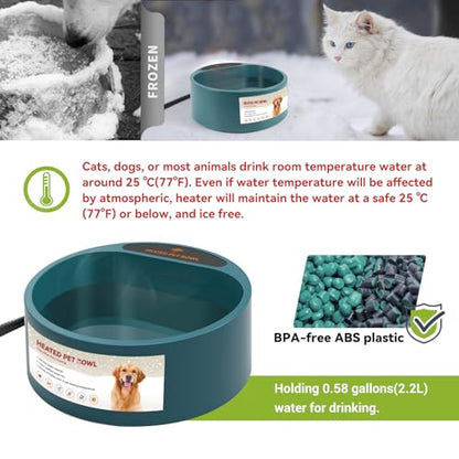 Heated Water Bowl for Dogs, Heated Dog Bowl for Cats Birds Chickens Water Heater, Outdoor Pet Heating Dish Provides Drinkable Water in Frozon Winter, 2.2L - size: 2.2L