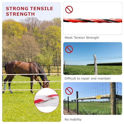 Electric Fence Braided Wire, 1312 Feet, 4mm Diameter, Strength 200kg, Red - color: Red