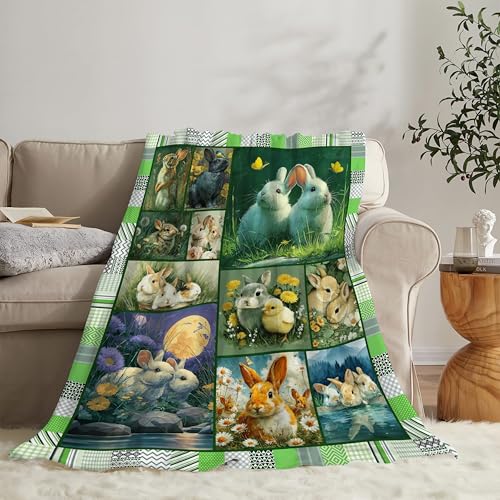 Bunny Throw Blanket Rabbit Bunny Stuff Gifts for Kids Girls Boys Adults Women Men Soft Cozy Warm Plush Fluffy Fuzzy Fleece Blanket 40''X50'' - color: Green Bunny, size: 40''x50''