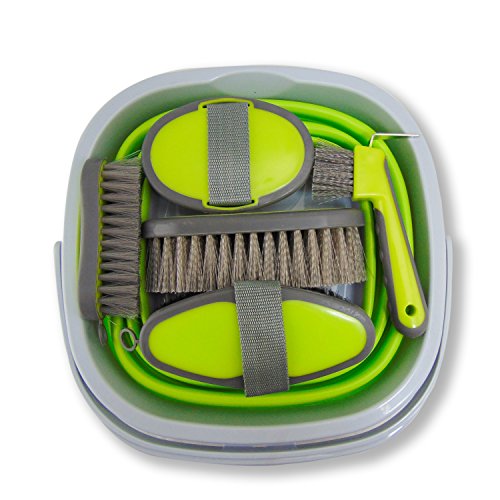 Collapsible Grooming Kit 10 Liter Bucket and 5 Grooming Tools - By Southwestern Equine (Lime Green) - color: Lime Green