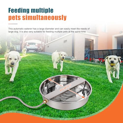Automatic Dog Water Bowl Dispenser Large Breed Outdoor Stainless Steel Pet Waterer with Float Valve Auto Fill Dog Waterer for Large Dogs Cats Chicken Livestock