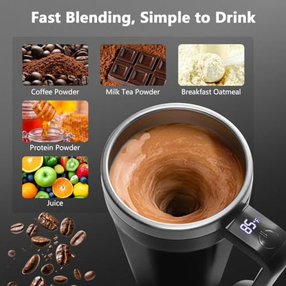 Self Stirring Coffee Mug with Temperature Display, 18 oz Rechargeable Self Stirring Mug with Lid, Automatic Self Stirring Cup, Coffee Mug with Stainless Steel for Coffee, Milk, Beverages, Black - color: Black