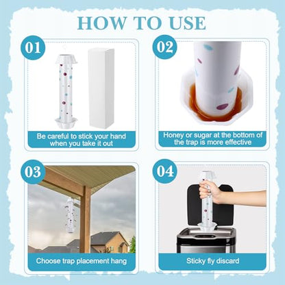 12 Pcs Sticky Fly Trap Fly Stick Indoor Outdoor Long Lasting Adhesive Fly Catcher with Hanging Hook for Wasps Gnats Bugs Insects Moths Fruit Flies Mosquitoes Spiders Fleas (White) - color: White