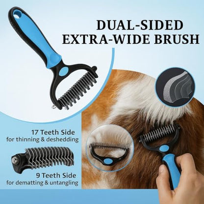 Dog Grooming Kit 6-in-1 for Dogs & Cats, Professional Pet Grooming Tools Set with Deshedding Rake, Slicker Brush, Bath Brush, Nail Clipper, Flea Comb & Grooming Comb for Shedding, & Daily Care