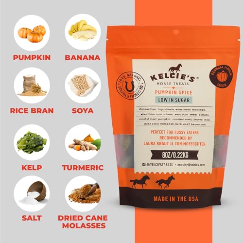 Kelcies Pumpkin Spice Horses Treats - Low Sugar, Starch, and Carbohydrates | Healthy Treats for Horse Supports Superior Digestion 8 Ounce (1 Pack) - size: 8 Ounce (Pack of 1)