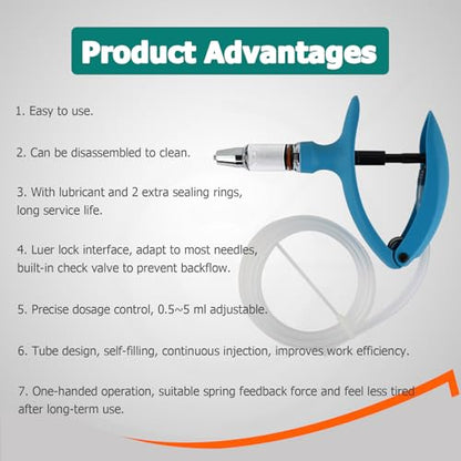 5ML Automatic Self-refilling Livestock Syringe Continuous Adjustable Repeating Cattle Vaccine Syringe with Tube for Animals Cattle Goat Pig Cow Poultry - size: Tubing