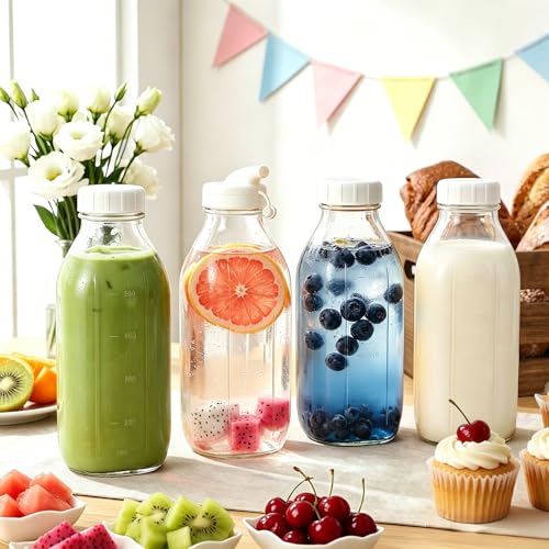 2 Pack 32oz Glass Milk Bottles with Airtight Lids