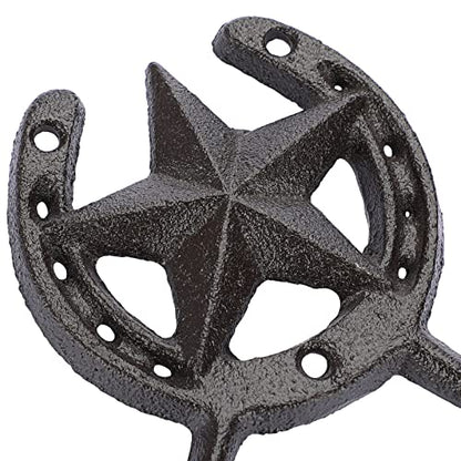 JUXYES Heavy Duty Cast Iron Western Horseshoe Star Hat Hook with 2 Hanger - size: 4 Pack