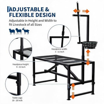 400LBS Goat Milking Stand with Feed Bin, 35" Adjustable Grooming Table - color: Black, size: 35 inch