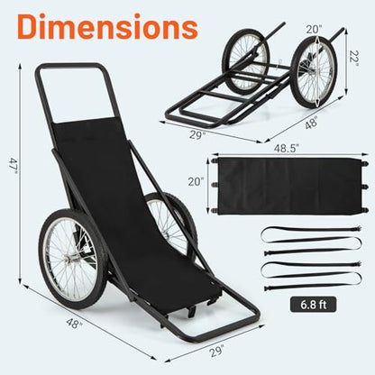 Goplus Folding Deer Cart with Polyester Liner, 550 LBS Heavy-Duty Hunting Game Hauler with 20" Rubber Wheels, Ergonomic Handle, Utility Gear Dolly Cart for Hunting Fishing Hiking - style: 29" x 48" x 47"