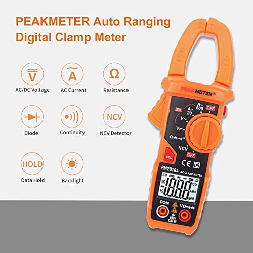 Clamp Meter Auto-Ranging Multimeter AC Current 600 A, AC/DC Voltage | Digital Amp Voltage Tester 2000 Counts AC Current, AC/DC Voltage, Resistance, NCV, LPF, Diodes, Continuity and Backlight