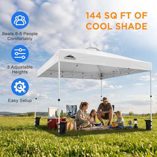 EAGLE PEAK 12x12 Pop Up Canopy Tent Easy Up Canopy Outdoor, White - color: White, size: 12x12