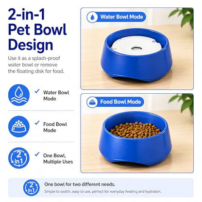 Blue No Spill Dog Water Bowl, Pet Floating Water Bowl No Wet Mouth, Anti Splash & Anti Tip Slow Water Feeder, Keeps Fur Dry Clean Drinking Bowl for Dogs & Cats, Large Capacity Travel Friendly - color: Blue, White