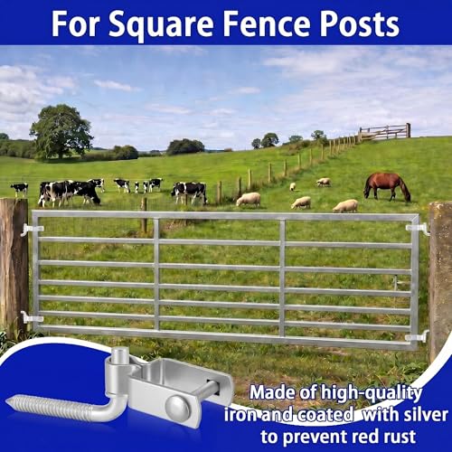 MorningRo 2 Set Farm Gate Hinges Kit 1-1/2" x 1-1/2" Square Post Hinge with 5/8" x 4-1/2" Heavy Duty Wood Post Lag Screw Farm Gate Hinge in Zinc Plated with Nuts & Washers for Repairing Square Posts
