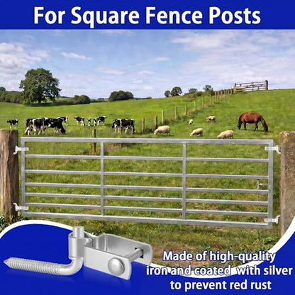 MorningRo 2 Set Farm Gate Hinges Kit 1-1/2" x 1-1/2" Square Post Hinge with 5/8" x 4-1/2" Heavy Duty Wood Post Lag Screw Farm Gate Hinge in Zinc Plated with Nuts & Washers for Repairing Square Posts