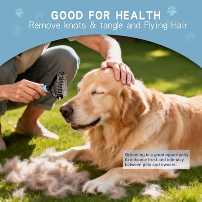 GOESWELL Pet Deshedding Brush - Undercoat Rake for Dogs & Cats - Double Sided Brush for Shedding and Dematting Comb for Dogs Grooming Tool kit - (Blue(Rake +Comb)) - color: Blue(Rake + Comb)