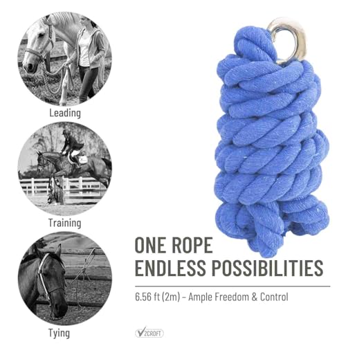 Premium Cotton Lead Rope for Horses & Livestock, Blue - color: Blue