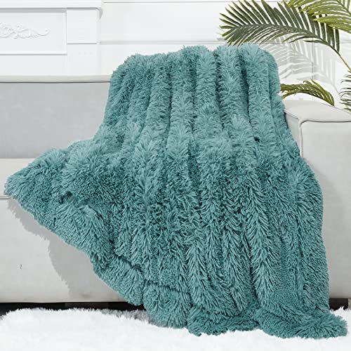 GONAAP Fuzzy Faux Fur Throw Blanket for Couch, Light Teal, 50"x60" - color: Light Teal, size: Throw(50"x60")