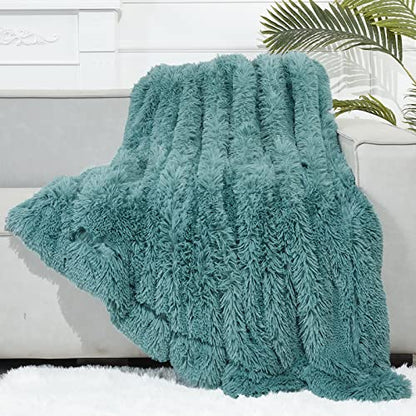 GONAAP Fuzzy Faux Fur Throw Blanket for Couch, Light Teal, 50"x60" - color: Light Teal, size: Throw(50"x60")
