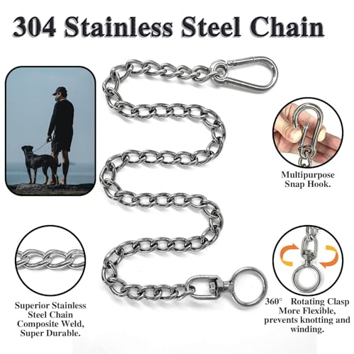 Dog Chain Leash, 304 Stainless Steel Short Lead Metal Heavy Duty Chain DIY Double Dog Leashes Self-Assembly Leashes Extension&Coupler. (304 S/S 24in x 3mm) - size: 304 S/S 24in x 3mm