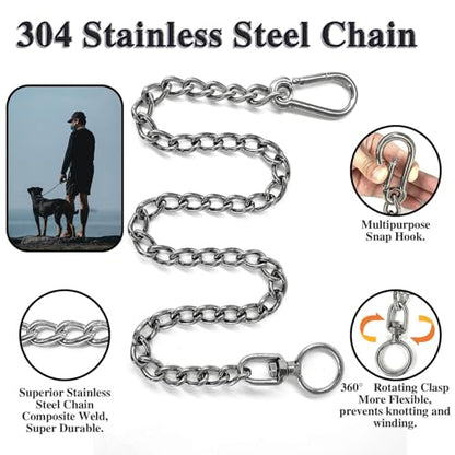 Dog Chain Leash, 304 Stainless Steel Short Lead Metal Heavy Duty Chain DIY Double Dog Leashes Self-Assembly Leashes Extension&Coupler. (304 S/S 24in x 3mm) - size: 304 S/S 24in x 3mm