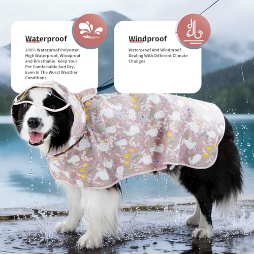 Dog Raincoat,Dog Rain Jacket Poncho with Hood and Leash Hole(Rabbit,L) | Windproof,Waterproof,Leash Loop,Adjustable,Rabbit Design - color: Pink, size: L(16-22lbs)