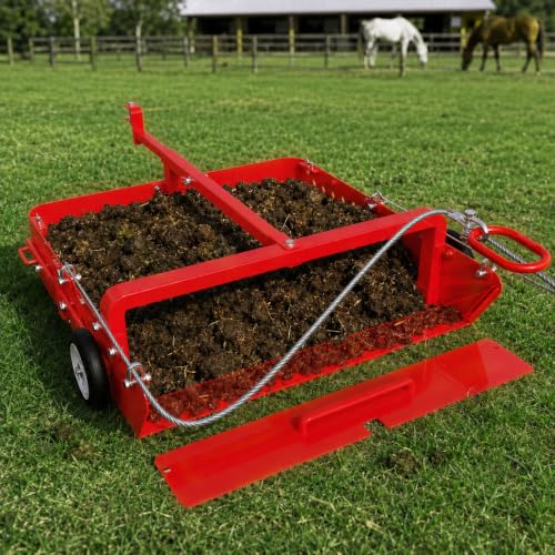GRIND MODE 2-in-1 Horse Paddock Cleaner & Tow-Behind Trailer, Heavy Duty Manure Fork & Scoop, Efficient Yard Sweeper for Horse Manure, Drag Collector for Pasture/Yard Easy Cleanup - color: Red, size: Standard