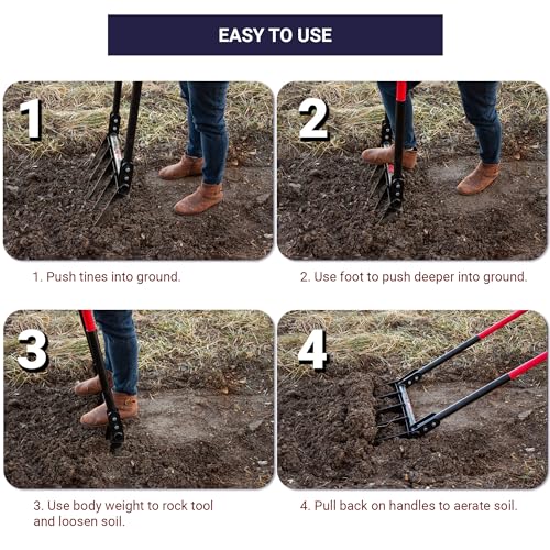 Bully Tools 5-Tine Broadfork, Fiberglass Handles, 56" 10-Gauge Steel Fork | Heavy Duty Broad Fork for Tilling, Aerating and Turning Soil, Useful for Garden Beds and Pavers Base Prep, 100% Made in USA