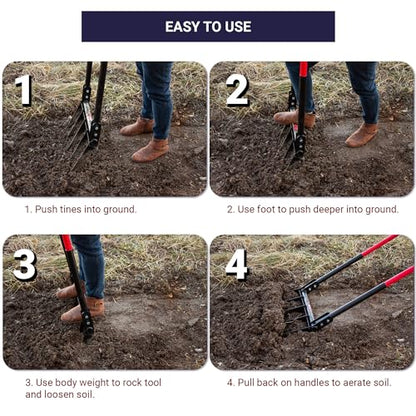 Bully Tools 5-Tine Broadfork, Fiberglass Handles, 56" 10-Gauge Steel Fork | Heavy Duty Broad Fork for Tilling, Aerating and Turning Soil, Useful for Garden Beds and Pavers Base Prep, 100% Made in USA