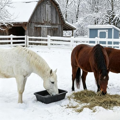 Cididu 2 Pack Rubber Feeder Pan, 10 Quart Large Horse Trough Feeder Bucket, Heavy Duty 2.5 Gallon Chicken Dust Bath Tub Water Bowl for Pig Goat Dog Cat Farm Livestock Animal Feeding, Rectangular