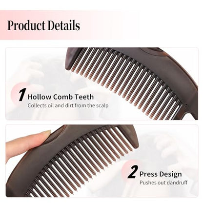 Dandruff Comb, Stainless Steel Fine Tooth Lice/Flea Comb, Psoriasis Comb, Scalp Oil Buildup Removal Wide Hollow Tooth Button Hairbrush for Scalp Massage Care for Man Women and Kids