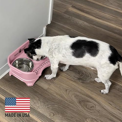 Neater Feeder Express Mess Proof Dog Bowls Elevated for Small Breed – Made in USA – No Spill Raised Slow Feeder Elevated Dog Bowl Stand, Stainless Steel Food and Water Bowl Set, Pink - color: Pink, size: Small w/ Metal Slow Feed Bowl