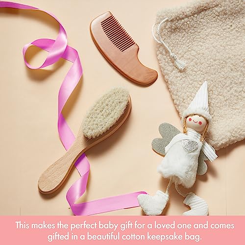MYZI Baby Hair Brush Set – Baby Brush and Comb Set Newborn, Baby Comb and Brush Set Boy and Girl, Newborn Hair Brush and Newborn Comb - Baby Gift Set - color: Cream