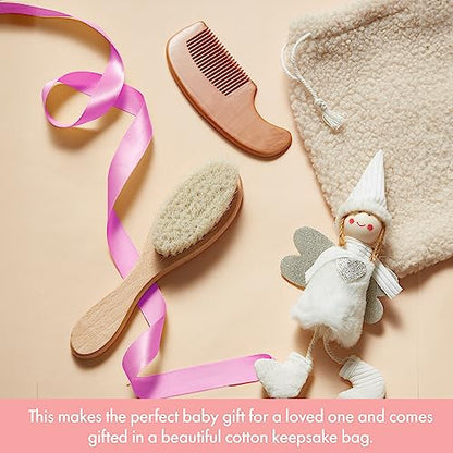 MYZI Baby Hair Brush Set – Baby Brush and Comb Set Newborn, Baby Comb and Brush Set Boy and Girl, Newborn Hair Brush and Newborn Comb - Baby Gift Set - color: Cream