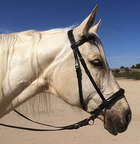 Hulara Genuine English Leather Crossover | Crossunder Bitless Horse Bridle Headstall with Reins - color: Brown, size: Cob