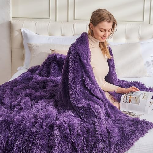 GONAAP Fuzzy Faux Fur Throw Blanket for Couch, Purple, 50"x60" - color: Purple, size: Throw(50"x60")