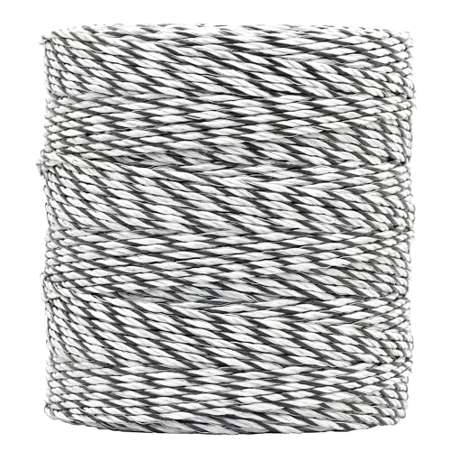 Electric Fence Polywire, 1320ft (400m), 3 Aluminum Strands, UV-Resistant PVC, 0.1in (2.5mm) Diameter, 256 lbs Tensile Strength, for Livestock and Rotational Grazing, White and Black - size: 1312 FT