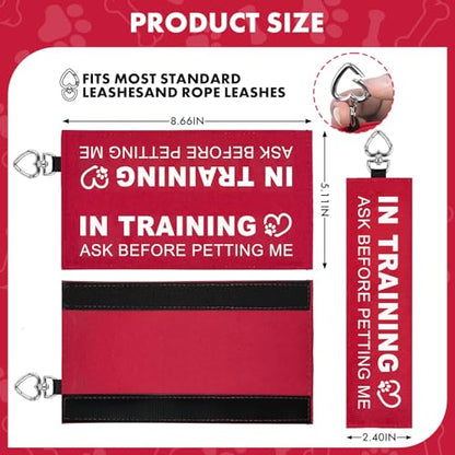 in Training Dog Leash Wrap, Double-Sided Visible Dog Sleeve with Heart Carabiner, Ripstop Warning Sign Ask Before Petting Me, Fits Standard Rope & Flat Leashes, High Visibility Red - color: Ask Before Petting Me