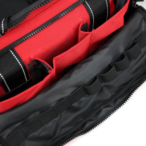 Lightning X Personalized EMT Trauma Bag – Large ALS Medical Bag with 6 Color-Coded Pouches, MOLLE Panel, Waterproof Bottom, Reflective EMS Gear, Custom Embroidered Name or Logo | LXMB35 - color: Red