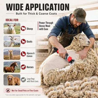 PAT JUUMG 1000W Sheep Shears Electric Farm Livestock Haircut with Blades Professional Animal Clippers 6 Speed Heavy Duty Electric for Thick Horses Sheep Alpacas Goats(Red) - color: Red