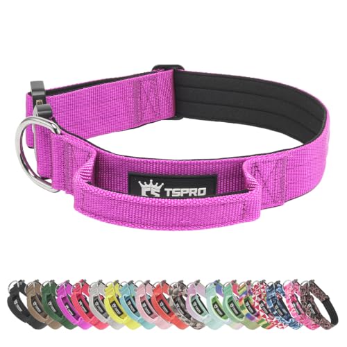 TSPRO Heavy Duty Tactical Dog Collar Quick Release Metal Buckle with Handle | Premium Dog Collar, Military Nylon, 1.25 Inch Wide, Soft Padded, Thick, Durable, Adjustable for Medium Dogs (Purple M) - color: Basic Purple, size: M, Handle Style, Neck 14.5"–1