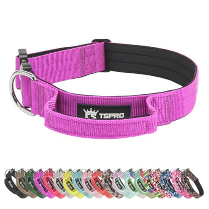 TSPRO Heavy Duty Tactical Dog Collar Quick Release Metal Buckle with Handle | Premium Dog Collar, Military Nylon, 1.25 Inch Wide, Soft Padded, Thick, Durable, Adjustable for Medium Dogs (Purple M) - color: Basic Purple, size: M, Handle Style, Neck 14.5"–1