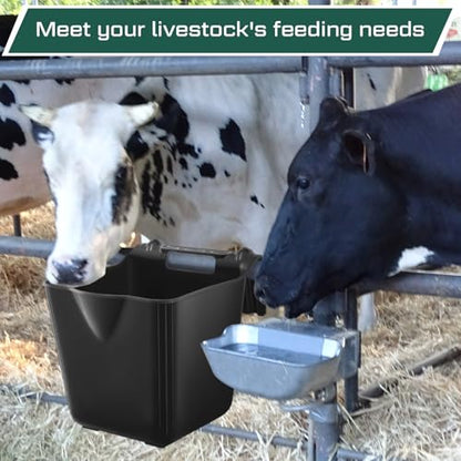 4 Pcs 15 Quart Plastic Hook Over Horse Feed Bucket for Stall Fence, Black - color: Black