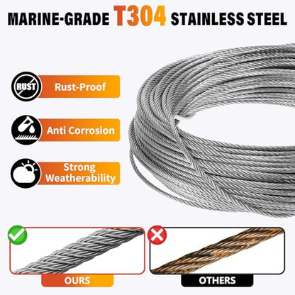 1/8 Stainless Steel Cable Kit - 200ft 1/8" Wire Rope with Cutter - size: 200FT Kit