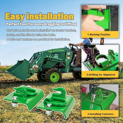 E-cowlboy Tractor Bucket Hook Grab Hooks Fits for JD Compact Tractor 1025R 2032R 3320 2520 Tractor Bucket Hooks D Rings Bolt on Heavy Duty, Compatible with sub Compact & Compact Tractor Buckets