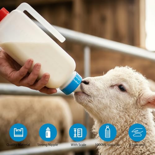 1000ml Lamb Feeding Bottle 2 Pack Hanging Goat Milk Feeder Bottles with Scale Livestock Nursing Bottle for Sheep Dogs Calf Fawns