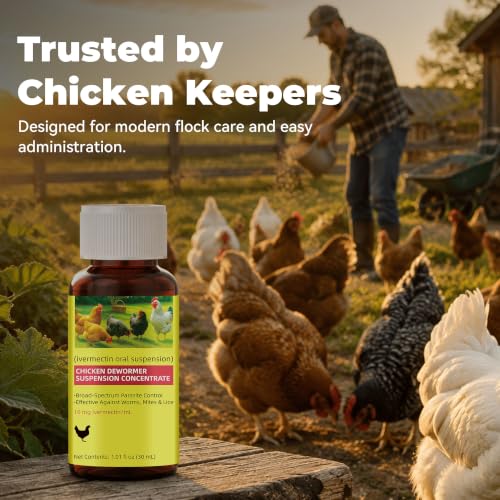 Ivermectin for Chickens, Poultry Dewormer 10 mg/mL Liquid for Worm, Mite & Lice Care Support, Oral Suspension with Dosing Syringe, for Backyard Chickens & Poultry Flocks, 1.01 oz