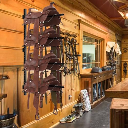 4 Tier Saddle Rack Wall Mount, Saddle Rack for English & Western Saddles | Space-saving, Easy to assemble, Tack Storage, Pad, Accessories etc for Horses