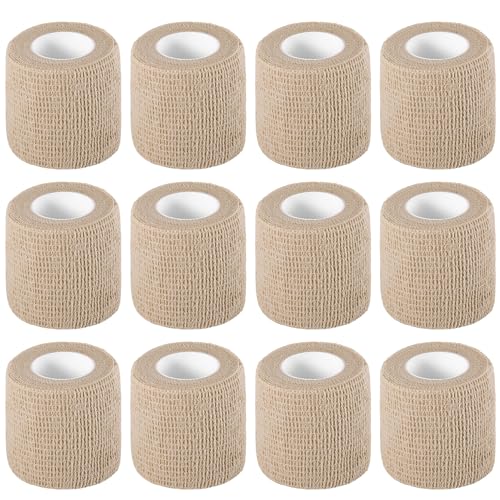 12 Pack Self Adhesive Bandage Wrap 2 Inch X 5 Yards Athletic Tape, Elastic Self Adherent Tape for Ankle, Wrist, Bandage Tape (Skin Color) - color: Skin Color