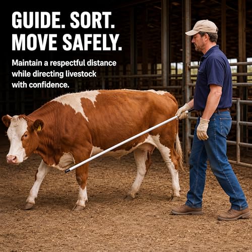Chunful 53 Inch Fiberglass Livestock Sorting Stick White 1/2" Diameter Cattle Show Stick with Sponge Handle Bending Poles for Horses